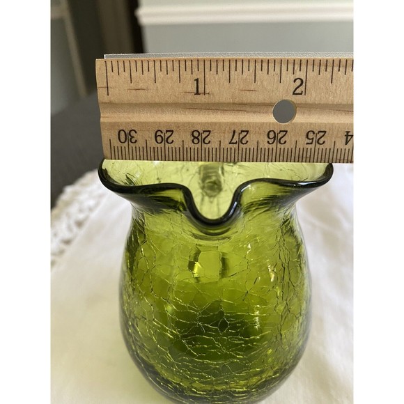Vintage Green Crackled Glass Pitcher Creamer Applied Handle - Picture 5 of 9
